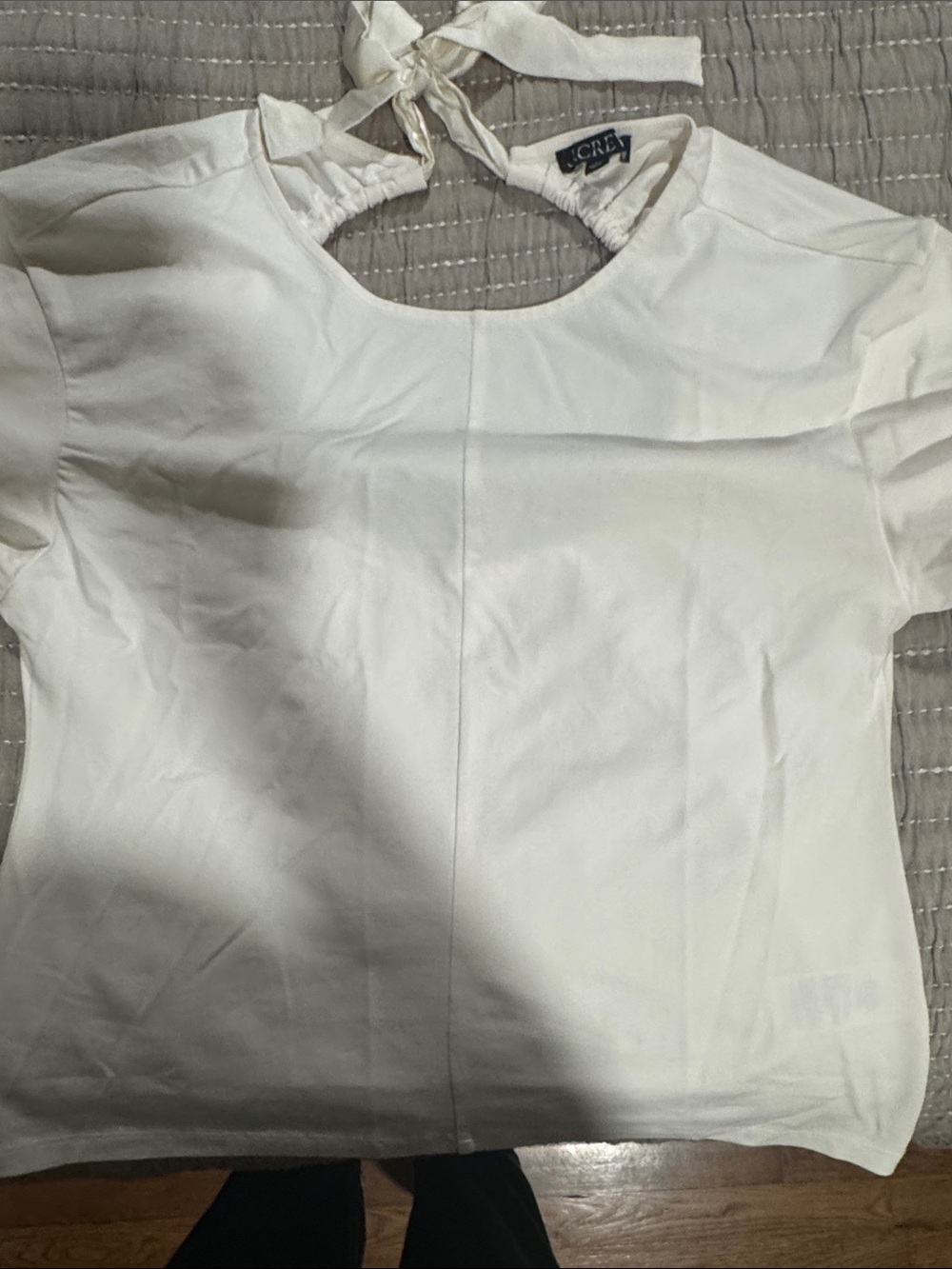 J. Crew White Cotton Tie-Back Short Sleeve Top